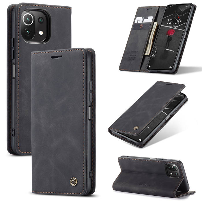 CaseMe Xiaomi Mi 11 Lite Wallet Kickstand Magnetic Case Black - Click Image to Close