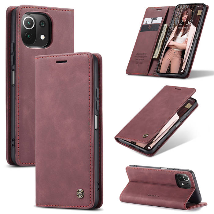 CaseMe Xiaomi Mi 11 Lite Wallet Kickstand Magnetic Case Red