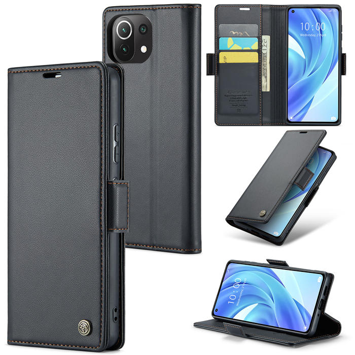 CaseMe Xiaomi 11 Lite Wallet RFID Blocking Magnetic Buckle Case Black