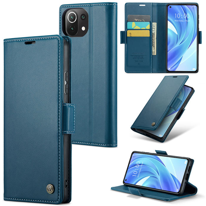 CaseMe Xiaomi 11 Lite Wallet RFID Blocking Magnetic Buckle Case Blue - Click Image to Close