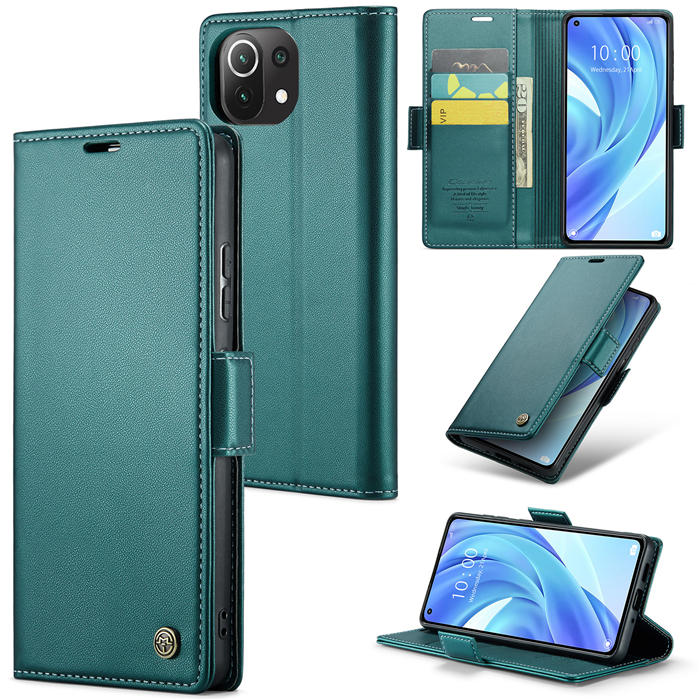 CaseMe Xiaomi 11 Lite Wallet RFID Blocking Magnetic Buckle Case Green - Click Image to Close