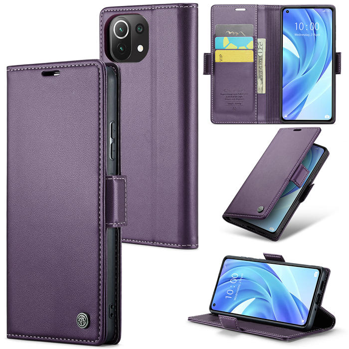 CaseMe Xiaomi 11 Lite Wallet RFID Blocking Magnetic Buckle Case Purple