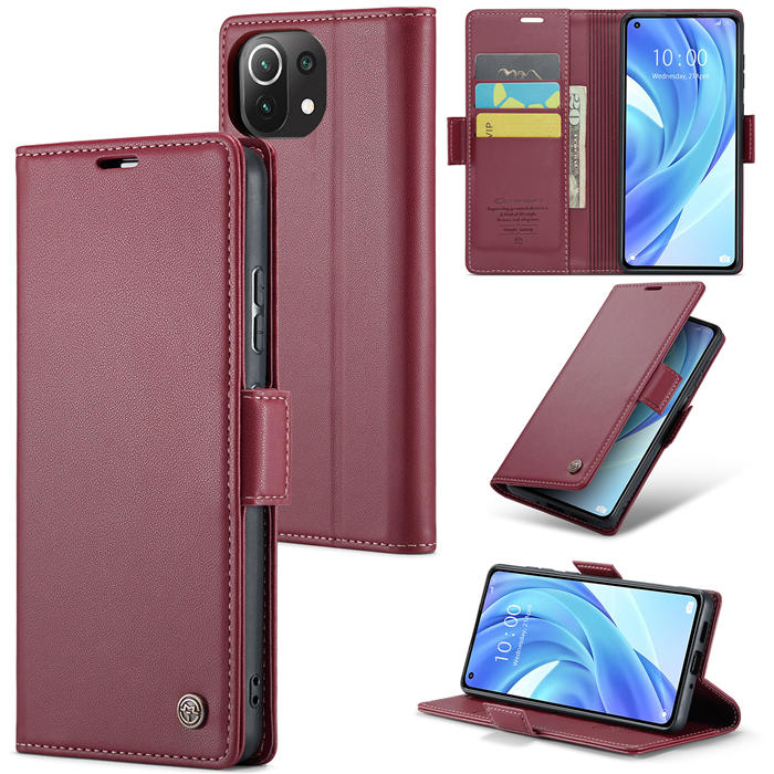 CaseMe Xiaomi 11 Lite Wallet RFID Blocking Magnetic Buckle Case Red - Click Image to Close