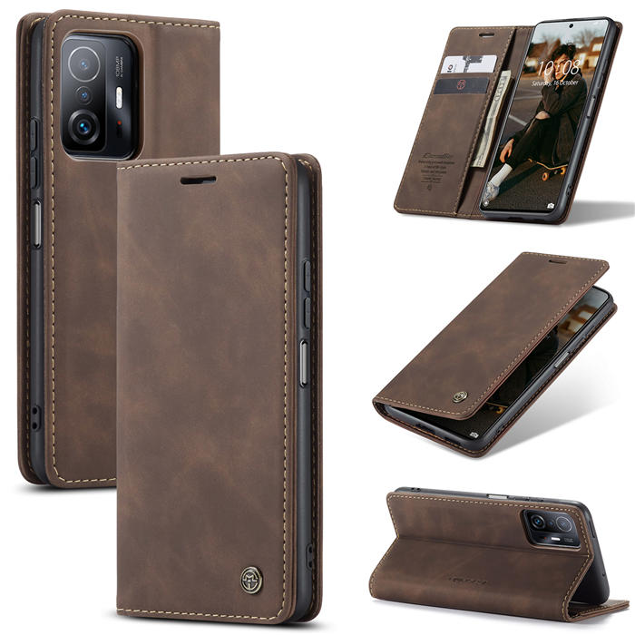 CaseMe Xiaomi 11T/11T Pro Wallet Magnetic Case Coffee - Click Image to Close