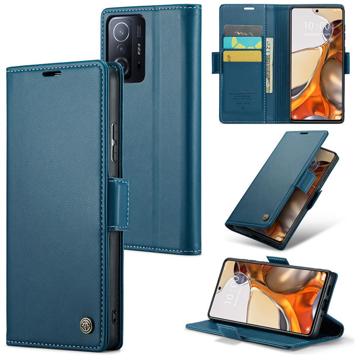 CaseMe Xiaomi 11T/11T Pro Wallet RFID Blocking Magnetic Buckle Case Blue - Click Image to Close