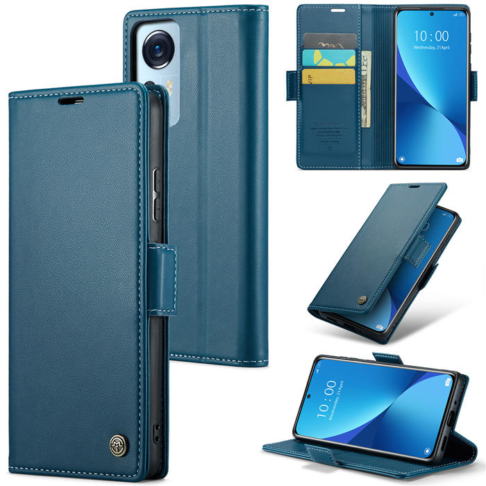 CaseMe Xiaomi 12/12X/12S Wallet RFID Blocking Magnetic Buckle Case Blue - Click Image to Close