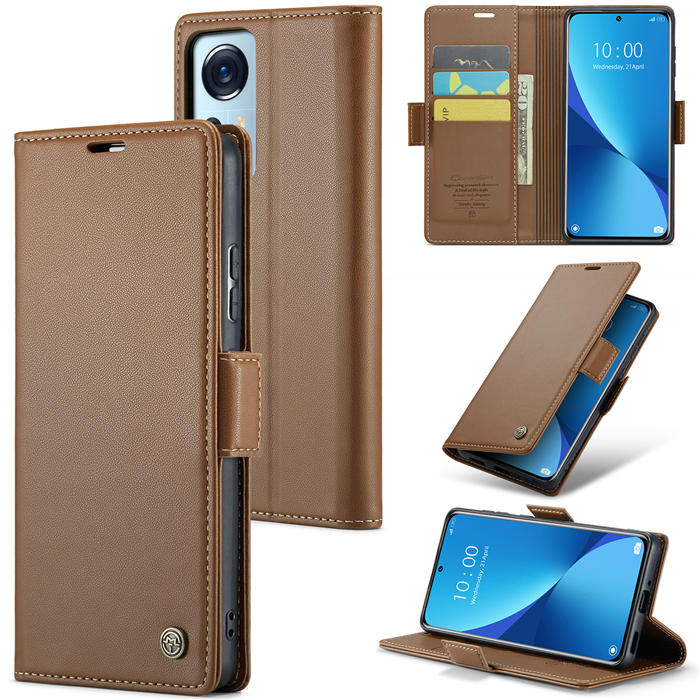 CaseMe Xiaomi 12/12X/12S Wallet RFID Blocking Magnetic Buckle Case Brown - Click Image to Close
