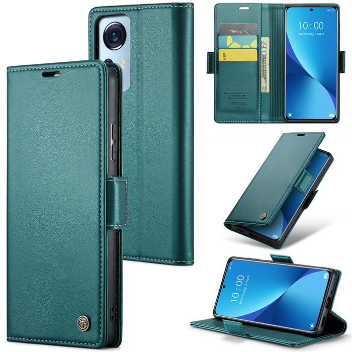 CaseMe Xiaomi 12/12X/12S Wallet RFID Blocking Magnetic Buckle Case Green - Click Image to Close