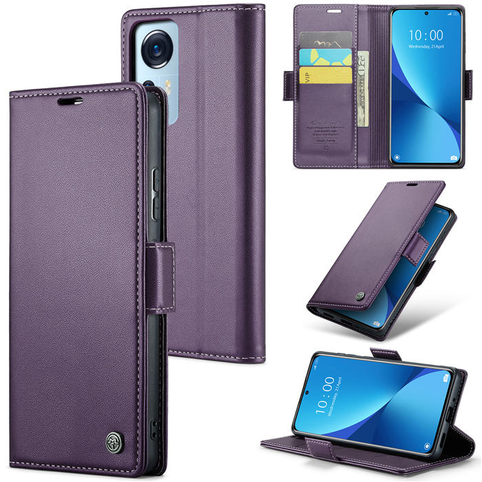CaseMe Xiaomi 12/12X/12S Wallet RFID Blocking Magnetic Buckle Case Purple - Click Image to Close