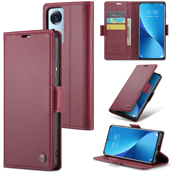 CaseMe Xiaomi 12/12X/12S Wallet RFID Blocking Magnetic Buckle Case Red - Click Image to Close