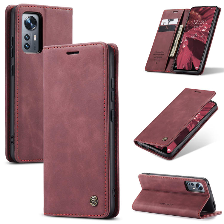 CaseMe Xiaomi 12/12X Wallet Kickstand Magnetic Case Red - Click Image to Close