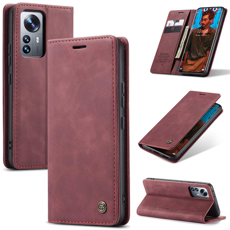 CaseMe Xiaomi 12 Pro Wallet Kickstand Magnetic Case Red - Click Image to Close