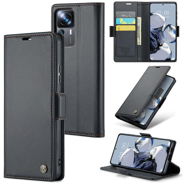 CaseMe Xiaomi 12T/12T Pro Wallet RFID Blocking Magnetic Buckle Case Black - Click Image to Close