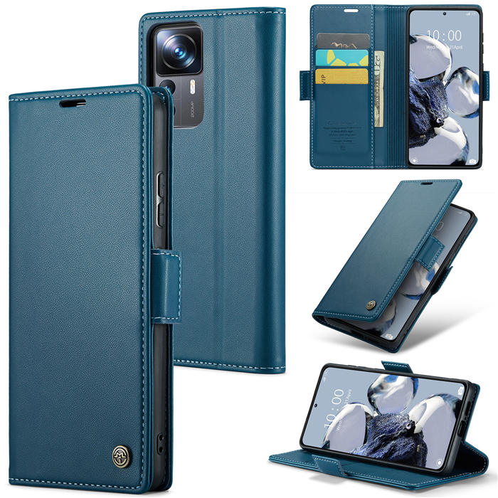 CaseMe Xiaomi 12T/12T Pro Wallet RFID Blocking Magnetic Buckle Case Blue