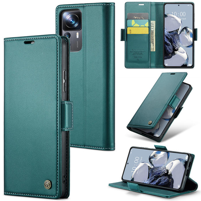 CaseMe Xiaomi 12T/12T Pro Wallet RFID Blocking Magnetic Buckle Case Green - Click Image to Close