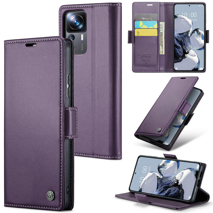 CaseMe Xiaomi 12T/12T Pro Wallet RFID Blocking Magnetic Buckle Case Purple - Click Image to Close