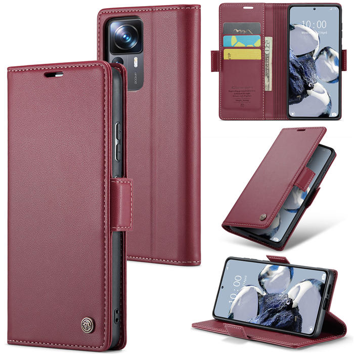 CaseMe Xiaomi 12T/12T Pro Wallet RFID Blocking Magnetic Buckle Case Red