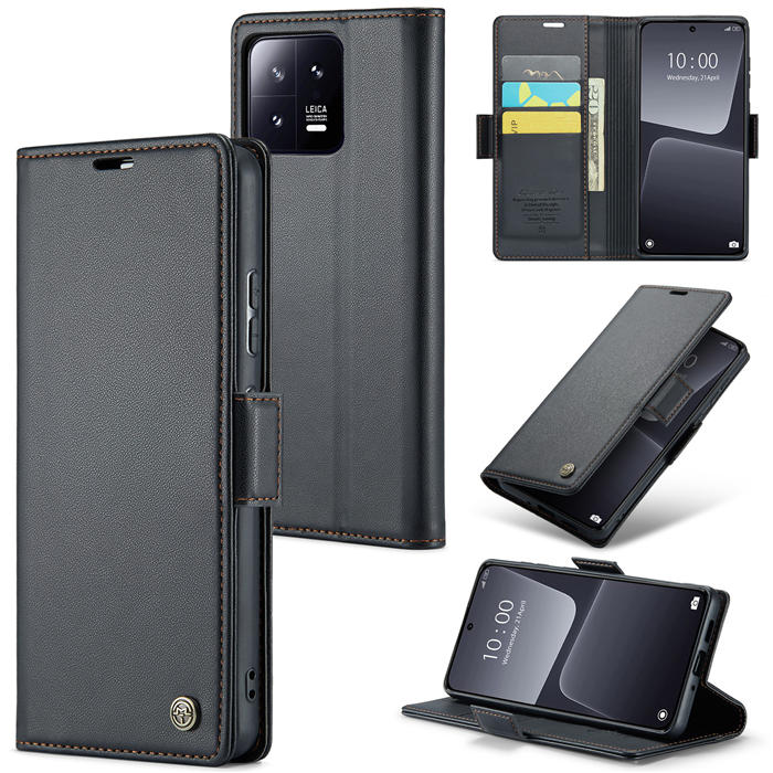 CaseMe Xiaomi 13 Wallet RFID Blocking Magnetic Buckle Case Black - Click Image to Close