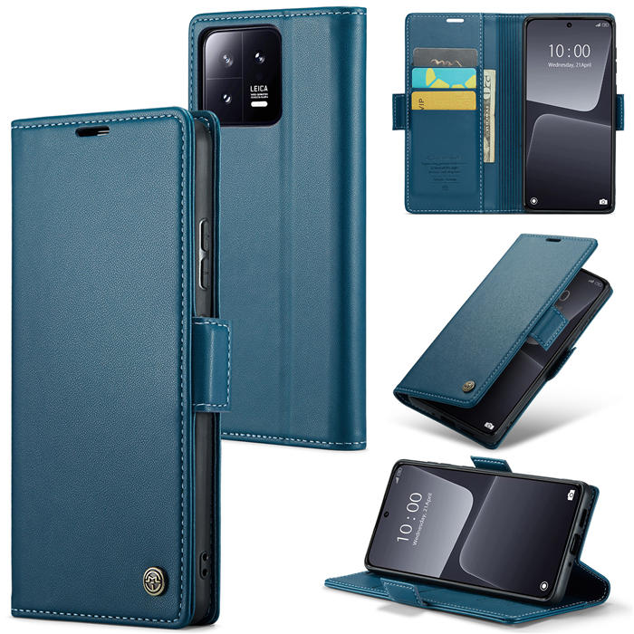 CaseMe Xiaomi 13 Wallet RFID Blocking Magnetic Buckle Case Blue - Click Image to Close
