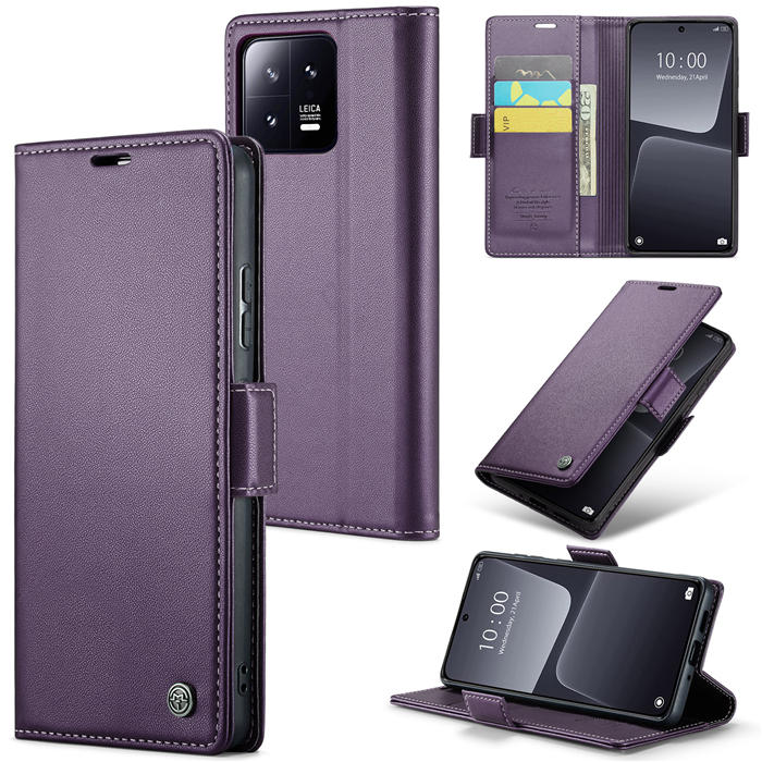 CaseMe Xiaomi 13 Wallet RFID Blocking Magnetic Buckle Case Purple - Click Image to Close