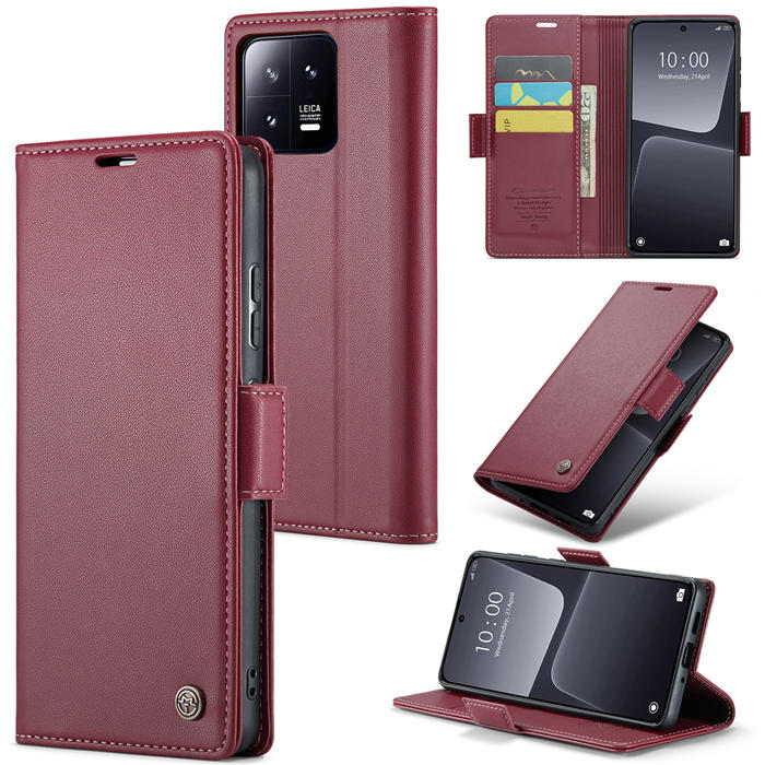 CaseMe Xiaomi 13 Wallet RFID Blocking Magnetic Buckle Case Red - Click Image to Close