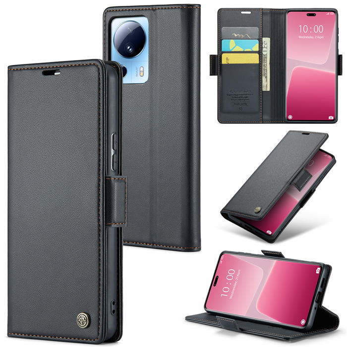 CaseMe Xiaomi 13 Lite Wallet RFID Blocking Magnetic Buckle Case Black - Click Image to Close