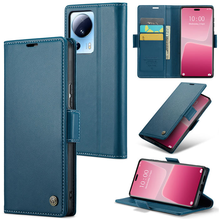 CaseMe Xiaomi 13 Lite Wallet RFID Blocking Magnetic Buckle Case Blue - Click Image to Close
