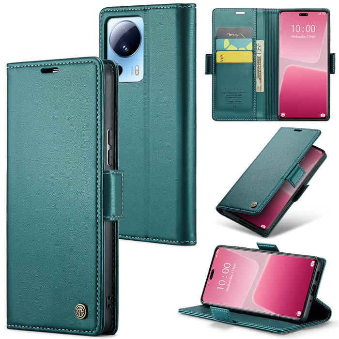 CaseMe Xiaomi 13 Lite Wallet RFID Blocking Magnetic Buckle Case Green - Click Image to Close