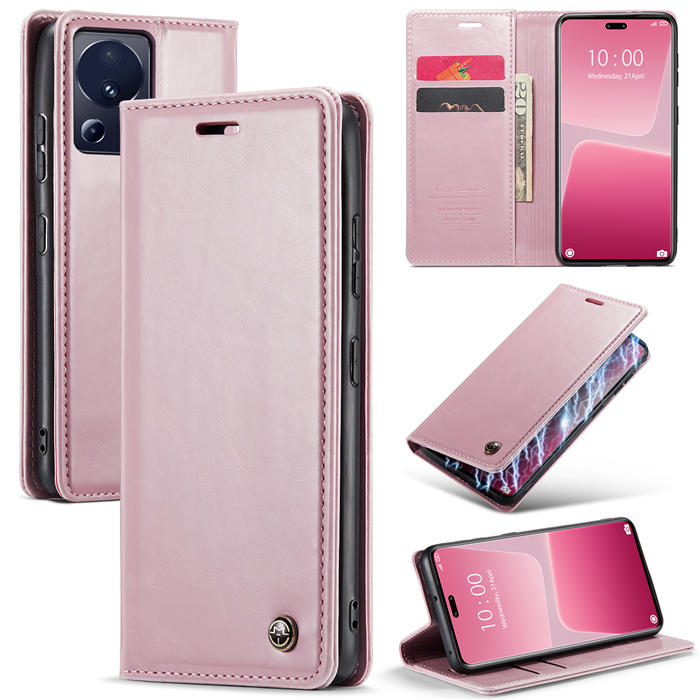 CaseMe Xiaomi 13 Lite Wallet Magnetic Luxury Leather Case Pink - Click Image to Close