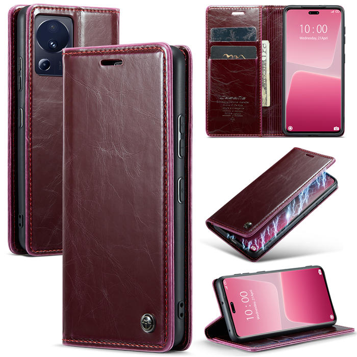 CaseMe Xiaomi 13 Lite Wallet Magnetic Luxury Leather Case Red - Click Image to Close