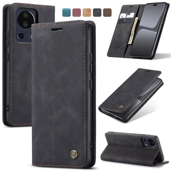 CaseMe Xiaomi 13 Lite Wallet Suede Leather Case Black - Click Image to Close