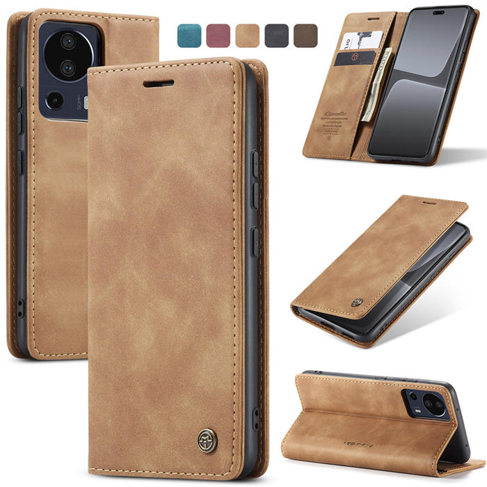 CaseMe Xiaomi 13 Lite Wallet Suede Leather Case Brown