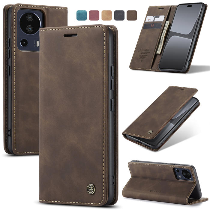 CaseMe Xiaomi 13 Lite Wallet Suede Leather Case Coffee - Click Image to Close