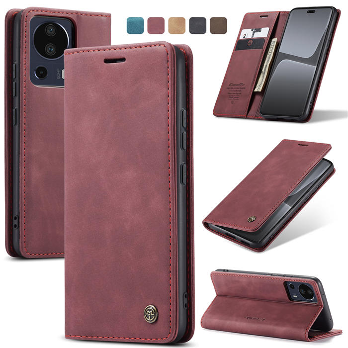 CaseMe Xiaomi 13 Lite Wallet Suede Leather Case Red - Click Image to Close