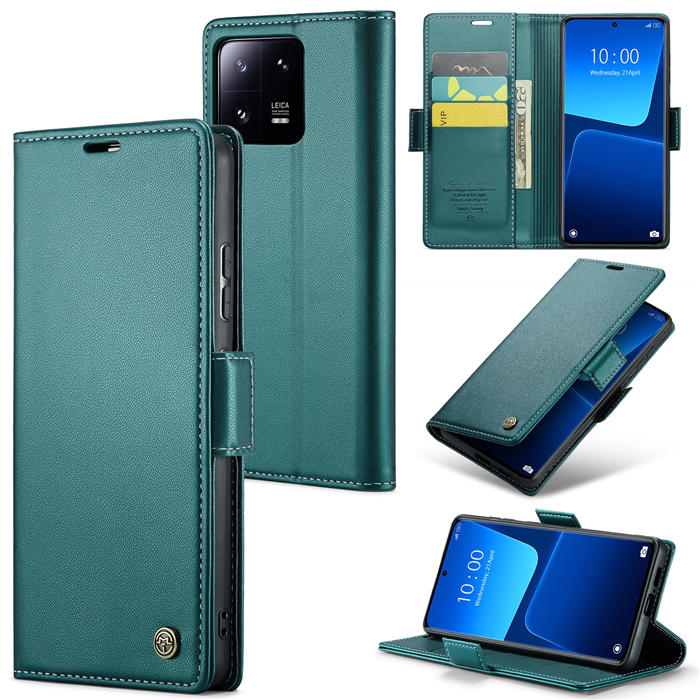 CaseMe Xiaomi 13 Pro Wallet RFID Blocking Magnetic Buckle Case Green - Click Image to Close