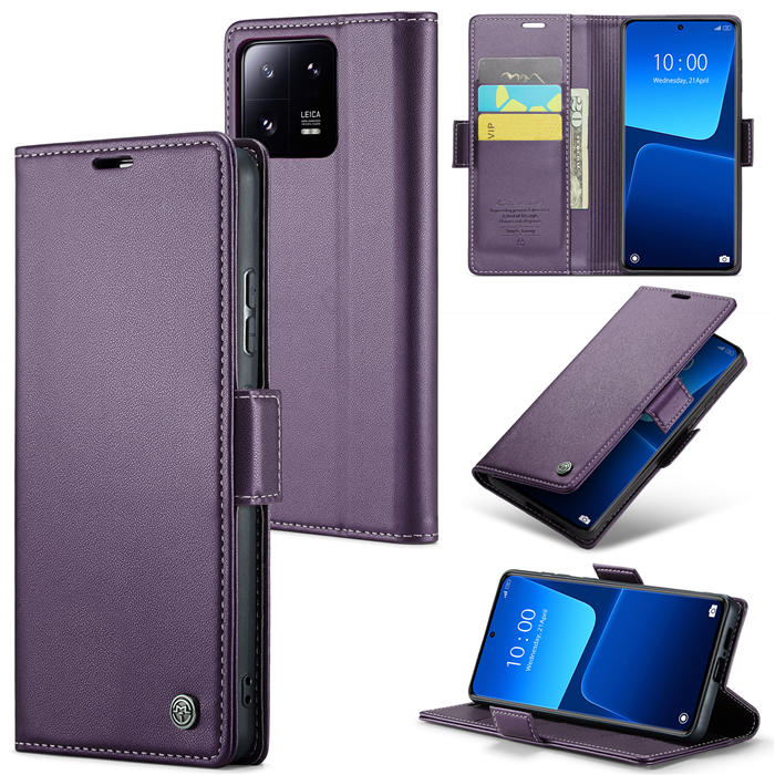 CaseMe Xiaomi 13 Pro Wallet RFID Blocking Magnetic Buckle Case Purple - Click Image to Close