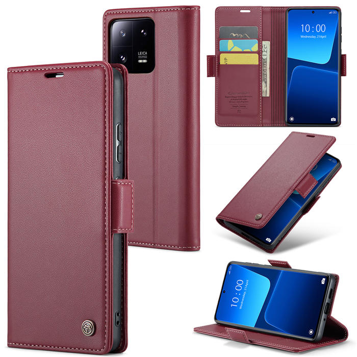 CaseMe Xiaomi 13 Pro Wallet RFID Blocking Magnetic Buckle Case Red - Click Image to Close