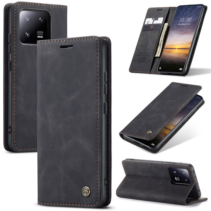 CaseMe Xiaomi 13 Pro Wallet Suede Leather Case Black - Click Image to Close