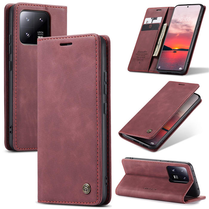 CaseMe Xiaomi 13 Pro Wallet Suede Leather Case Red - Click Image to Close