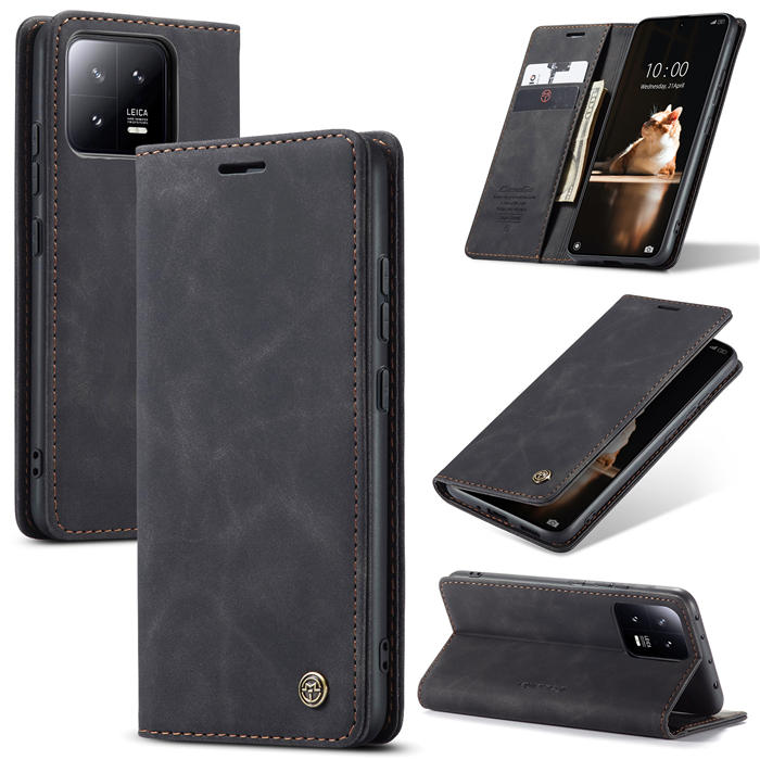 CaseMe Xiaomi 13 Wallet Retro Suede Leather Case Black - Click Image to Close