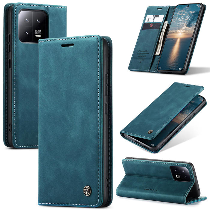 CaseMe Xiaomi 13 Wallet Retro Suede Leather Case Blue - Click Image to Close