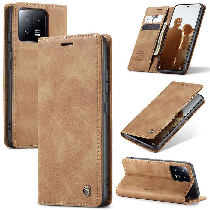 CaseMe Xiaomi 13 Wallet Retro Suede Leather Case Brown - Click Image to Close