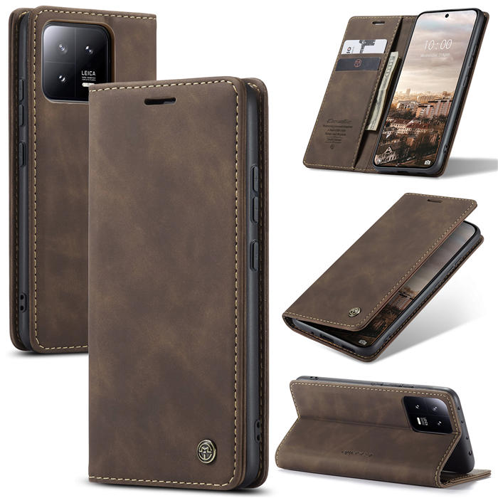 CaseMe Xiaomi 13 Wallet Retro Suede Leather Case Coffee - Click Image to Close