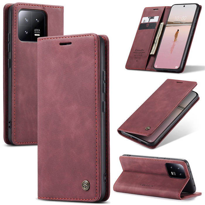 CaseMe Xiaomi 13 Wallet Retro Suede Leather Case Red - Click Image to Close