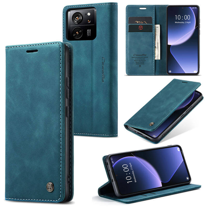 CaseMe Xiaomi 13T/13T Pro Wallet Suede Leather Case Blue - Click Image to Close