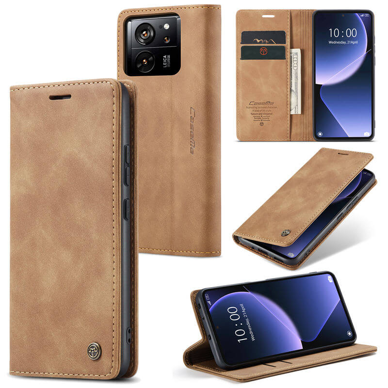CaseMe Xiaomi 13T/13T Pro Wallet Suede Leather Case Brown