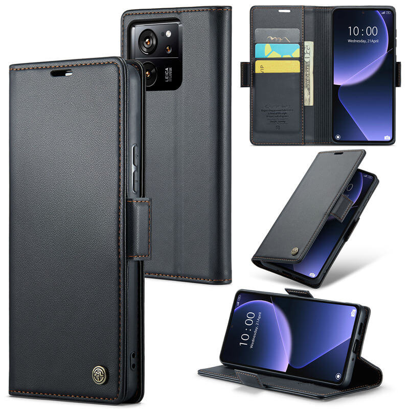 CaseMe Xiaomi 13T/13T Pro Wallet RFID Blocking Magnetic Buckle Case Black