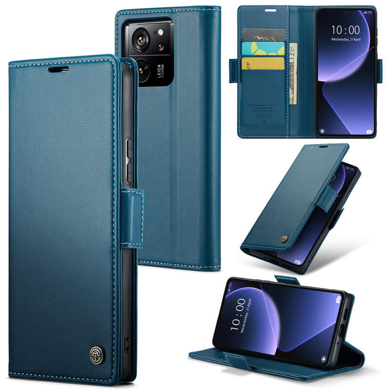 CaseMe Xiaomi 13T/13T Pro Wallet RFID Blocking Magnetic Buckle Case Blue - Click Image to Close