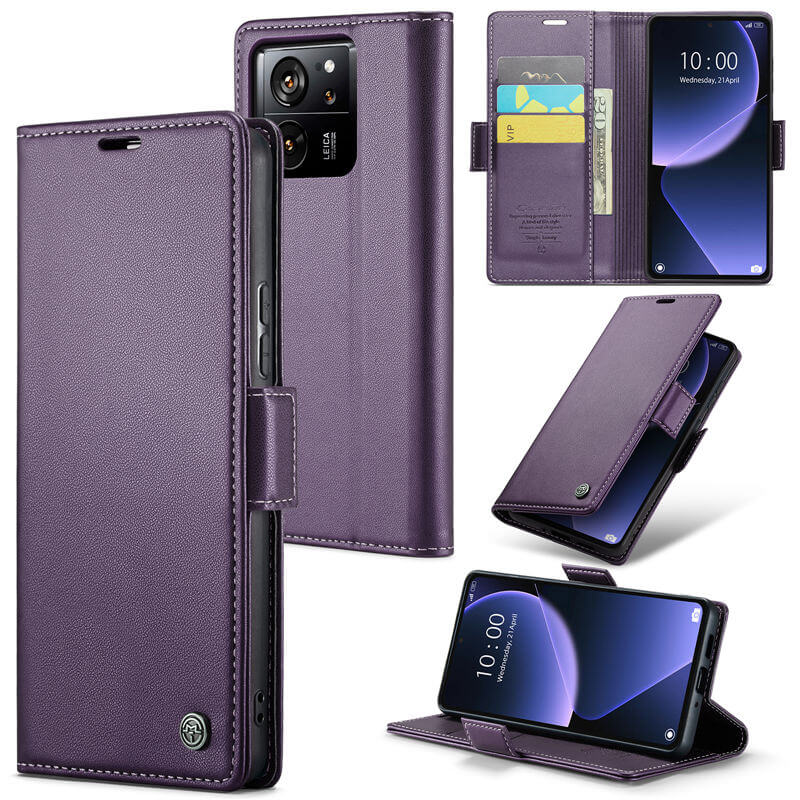 CaseMe Xiaomi 13T/13T Pro Wallet RFID Blocking Magnetic Buckle Case Purple - Click Image to Close