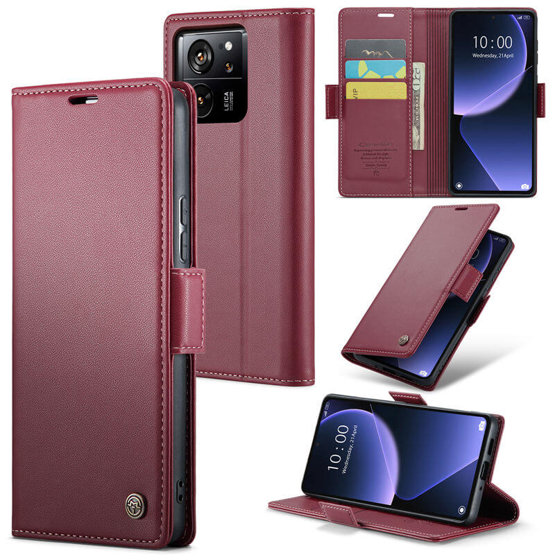 CaseMe Xiaomi 13T/13T Pro Wallet RFID Blocking Magnetic Buckle Case Red - Click Image to Close